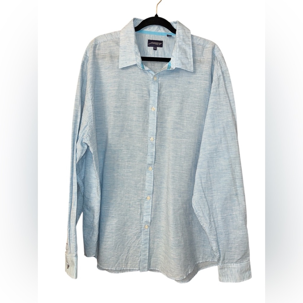 Jeremy Argyle NYC blue linen blend button front shirt